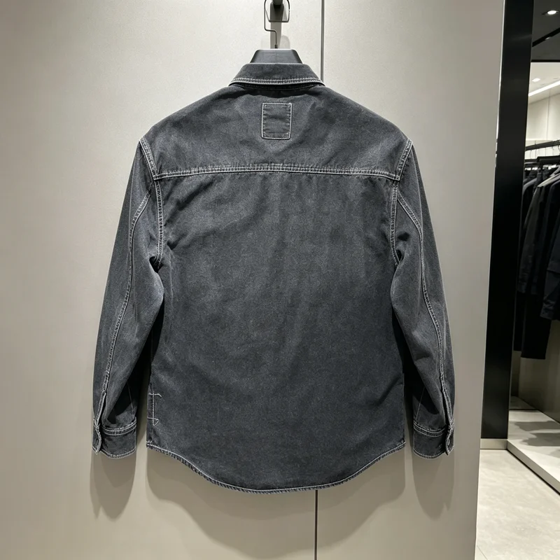 Japan Long Sleeve Madness MDNS Embrodiery Collar Patch Label Denim Shirt Men Women Chest Ermbroiderd Logo V-shape Shirt Blouse