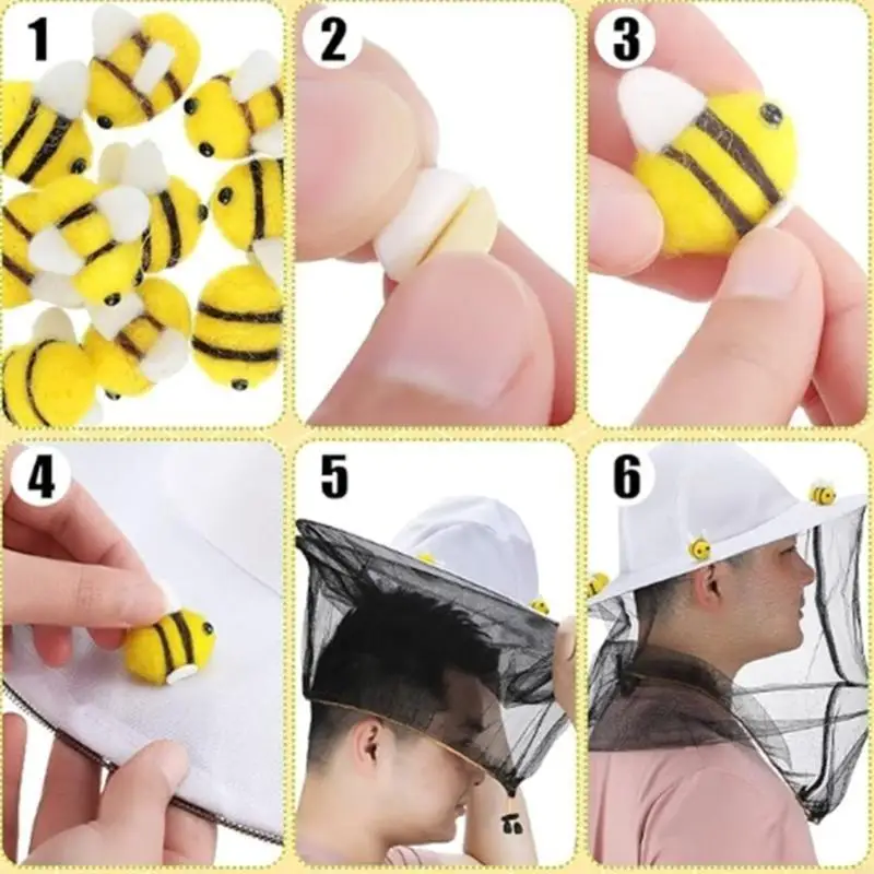 Beekeeper Costume Set Including 2 Beekeeping hat and Veil, 10 Wool Felt Beekeeping hat, 10 Round Double Sided Tape Helmet J0MC