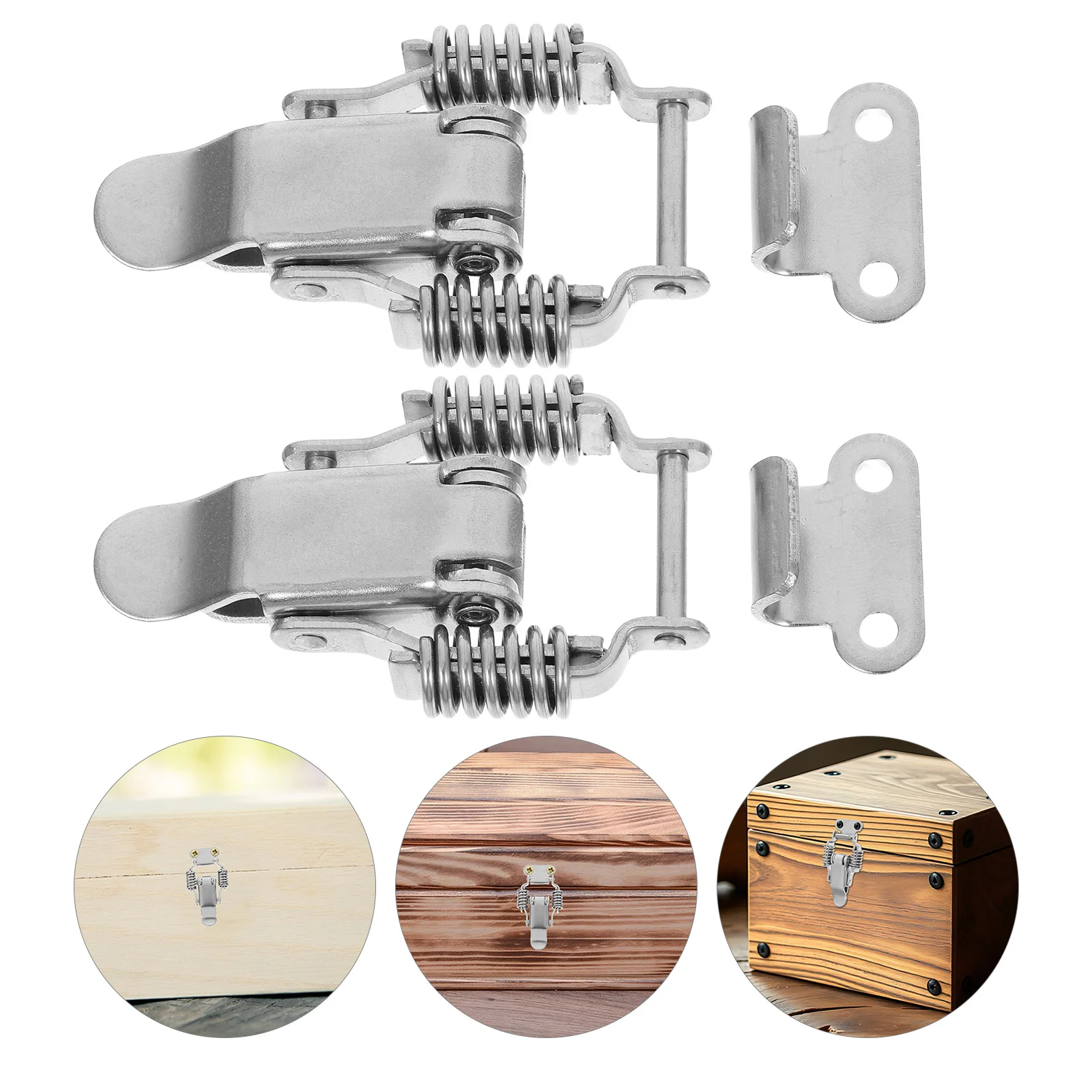 

2Pairs Spring Toggle Latches Stainless Steel Toolbox Hasp Lock Compression Spring Catch Clamp for Wooden Case Cabinet Boxes