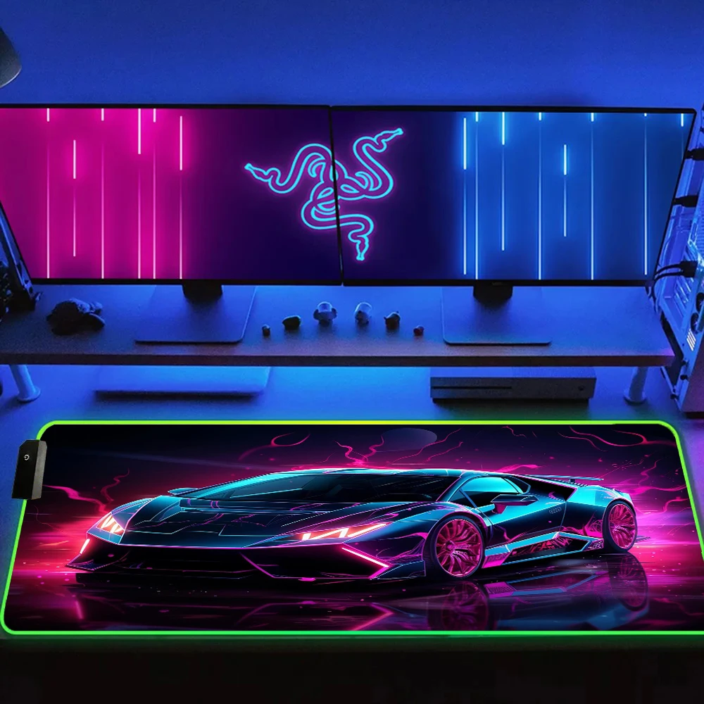 未来的なゲーミング RGB マウスパッドスポーツカーマウスパッド 400X900MM オフィスアクセサリーゲーマー発光マウスパッド LED HD プリントデスクマット