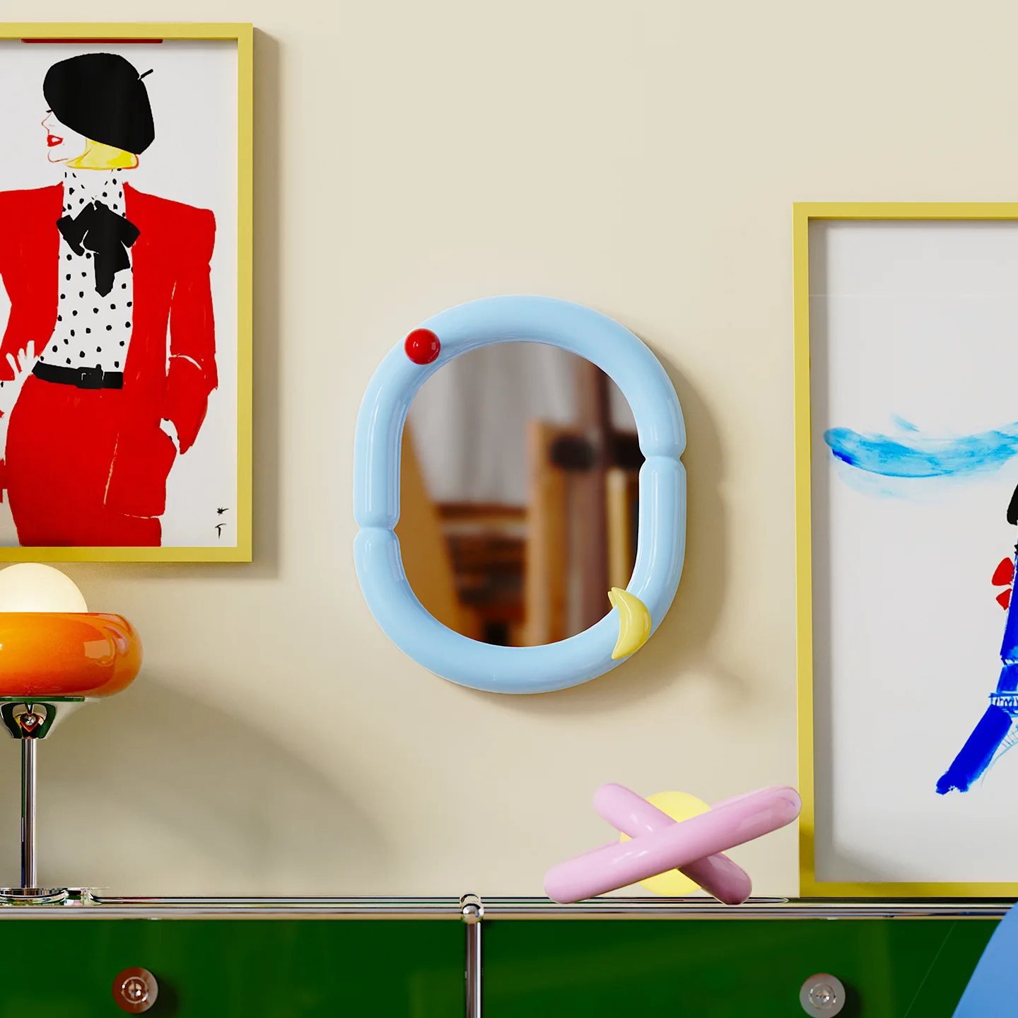 Elliptical Cartoon Non-drilled Decorative Mirror. High-definition Vanity Mirror For Bedroom And Bathroom. Wall-mounted Mirror.
