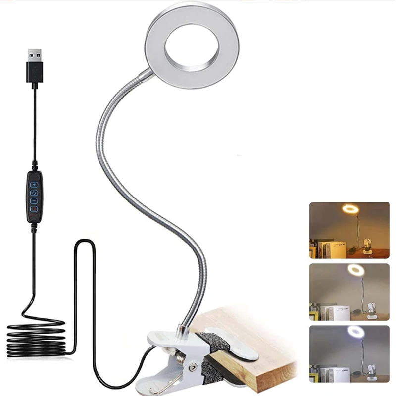 Flexible Desk Lamp Magnifier 3 Colors LED Lights Clip-on Magnifying Glass Home Magnifier for Reading/Repair/Beauty/Inspection