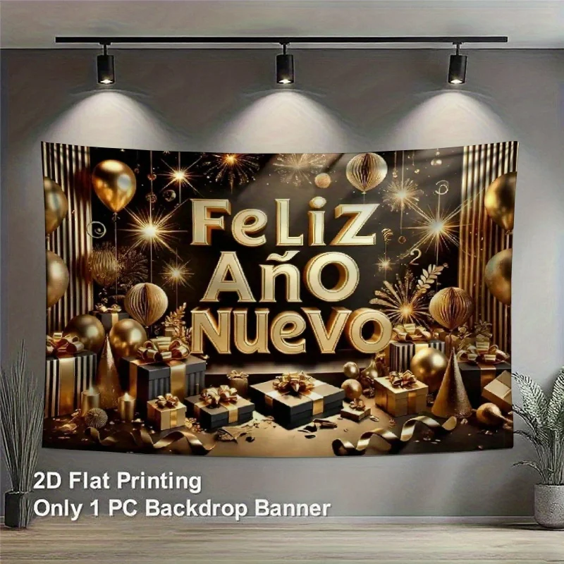 VIKAMA Spanischer Neujahrs-Wandteppich, goldener Ballon, Geschenkbox, Wohnzimmer, Hintergrund, Wand, Silvester, Dekoration