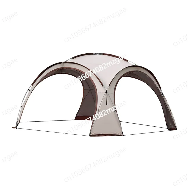 Vinyl dome canopy tent for outdoor use with an extremely large space. Silver egg-shaped shell multi-person camping tent