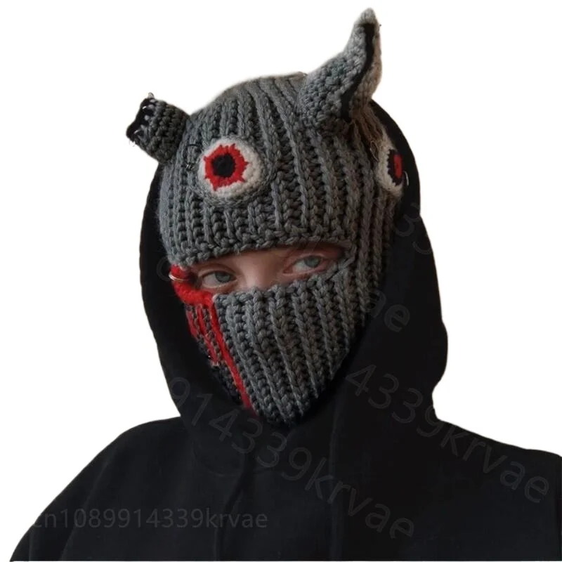 Funny horn mask festival party animal hood autumn and winter warm knitted wool hat horn pullover hat Motorcycle Face Mask
