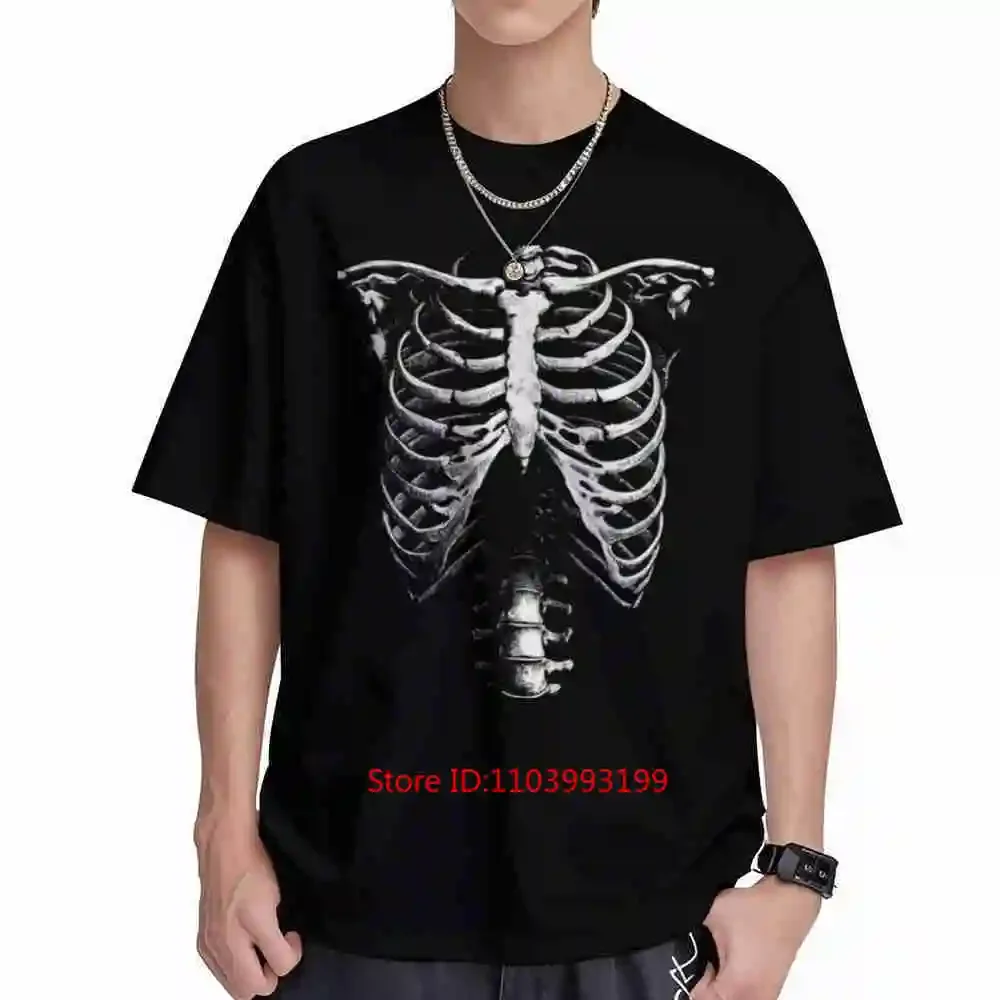 Vintage Skeleton Rib Cage Spooky Skull Short Sleeve Tee 100% Cotton T-Shirt