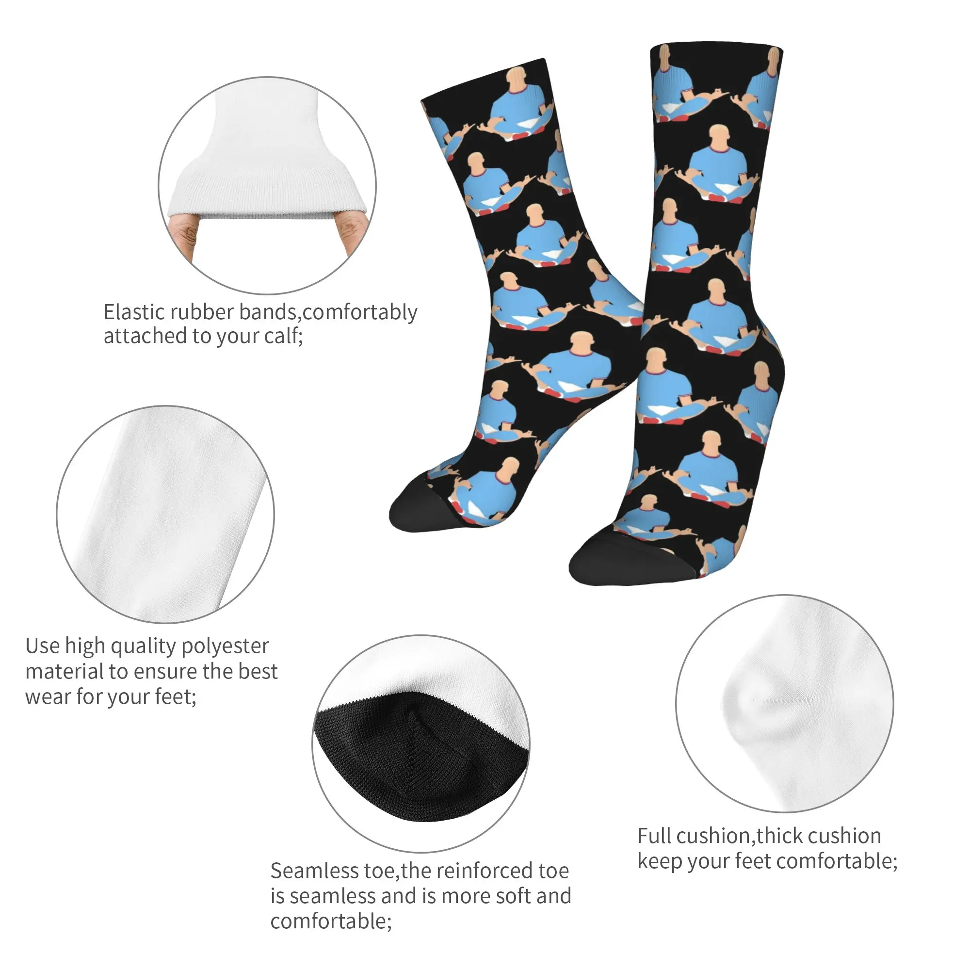 Erling Haaland Serious Emojis 9 Socks Men Women Polyester Funny Happy  Socks Spring Summer Autumn Winter Middle Tube Stockings