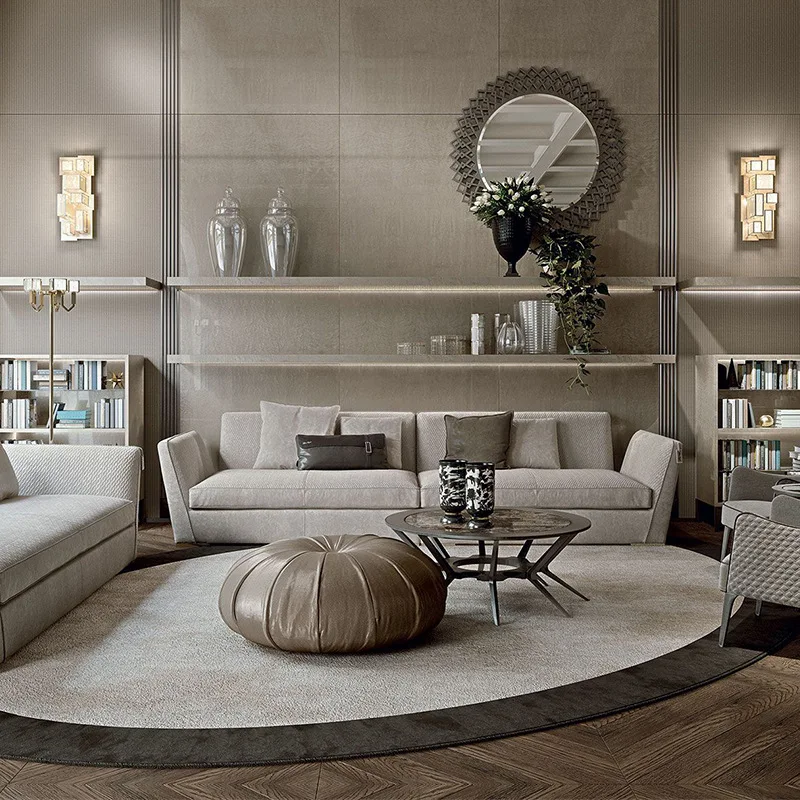 

Villa large flat floor living room modern simple straight row three-person sofa Italian style luxury furniture factory