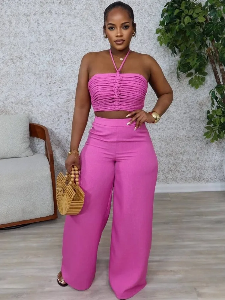 Conjuntos de 2 piezas para mujer, conjuntos a juego, conjuntos de dos piezas, Top y pantalones de pierna ancha, trajes, ropa, novedad de 2025, verano y otoño