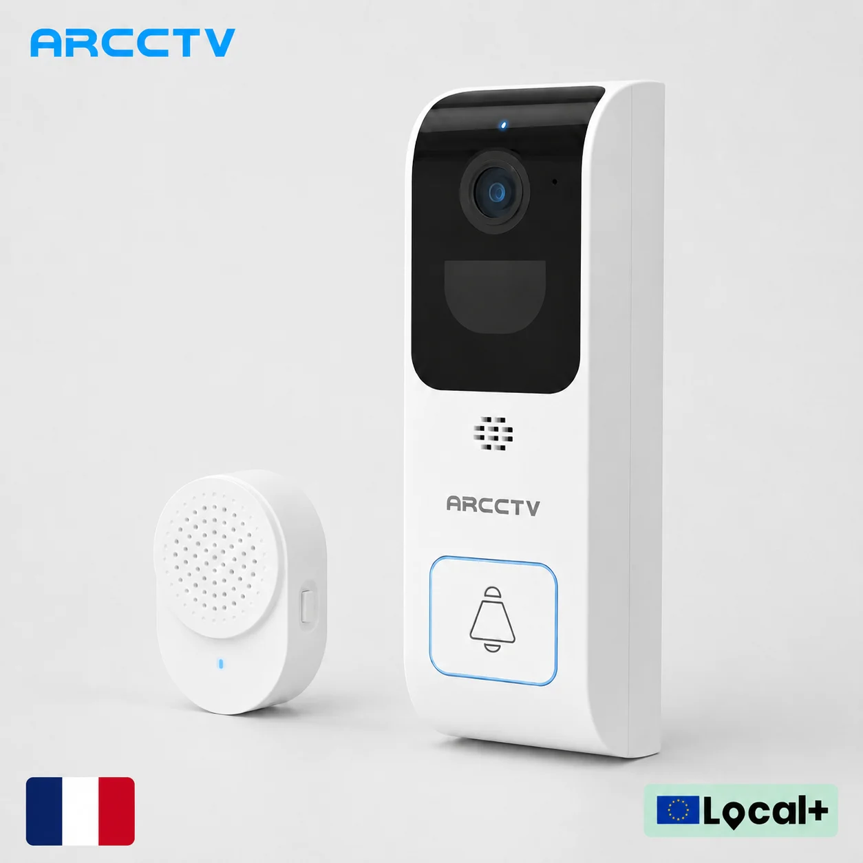 Caméra de sonnette WiFi HD 2K ARCCTV avec interphone vidéo bidirectionnel, vision nocturne infrarouge, détection de mouvement, caméra sans fil étanche IP66