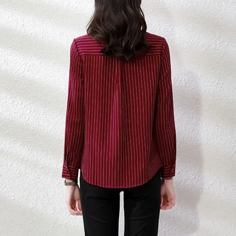 Striped Women Shirt Korean Fashion Female Clothing Long Sleeve Blouse Button Up Shirts Womens Tops OL Chiffon Blouses for Women