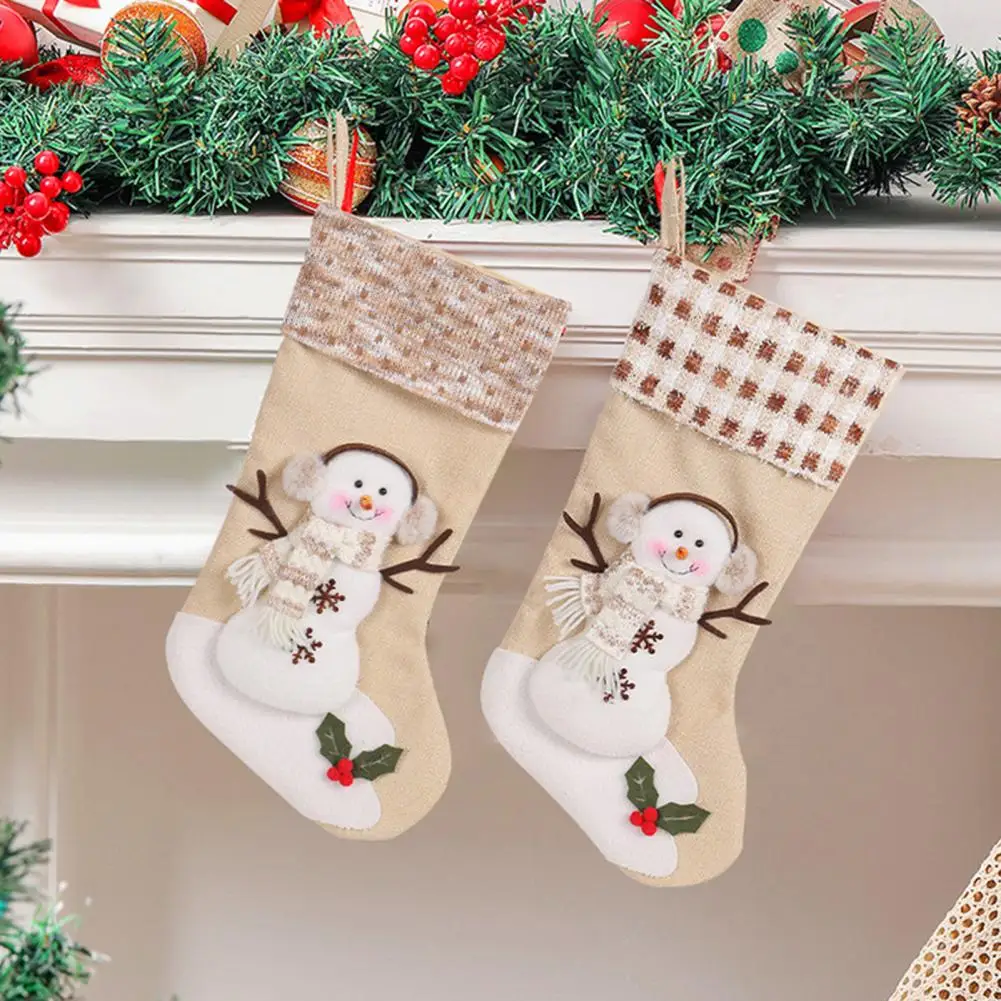 

Christmas Party Supplies Santa Claus Stocking Christmas Stocking with Lanyard Cute Snowman Pattern Plush Socks Xmas Gift Candy