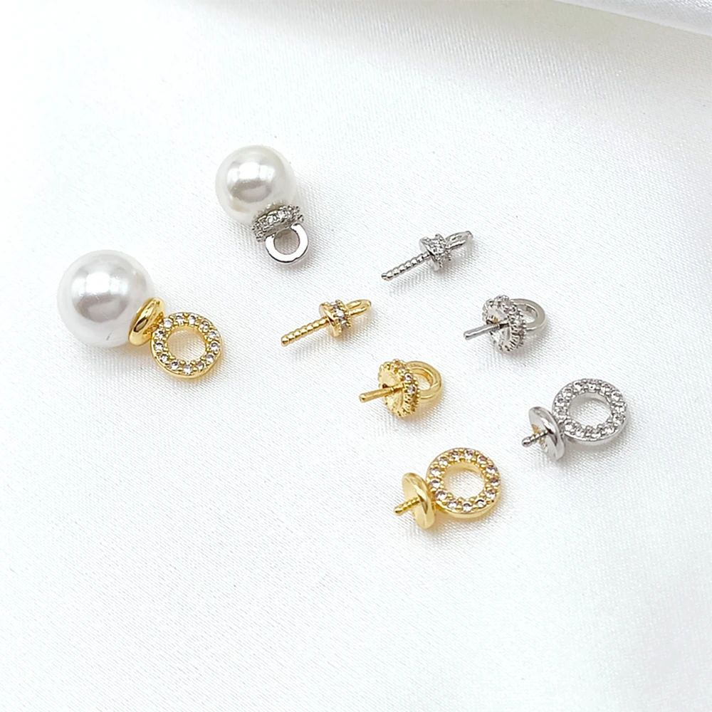 Brass Coated Gold Circular Ring Zircon Inlay Hanging Nails DIY Production Fashion Jewelry Adhesive Beads Accessory Materials