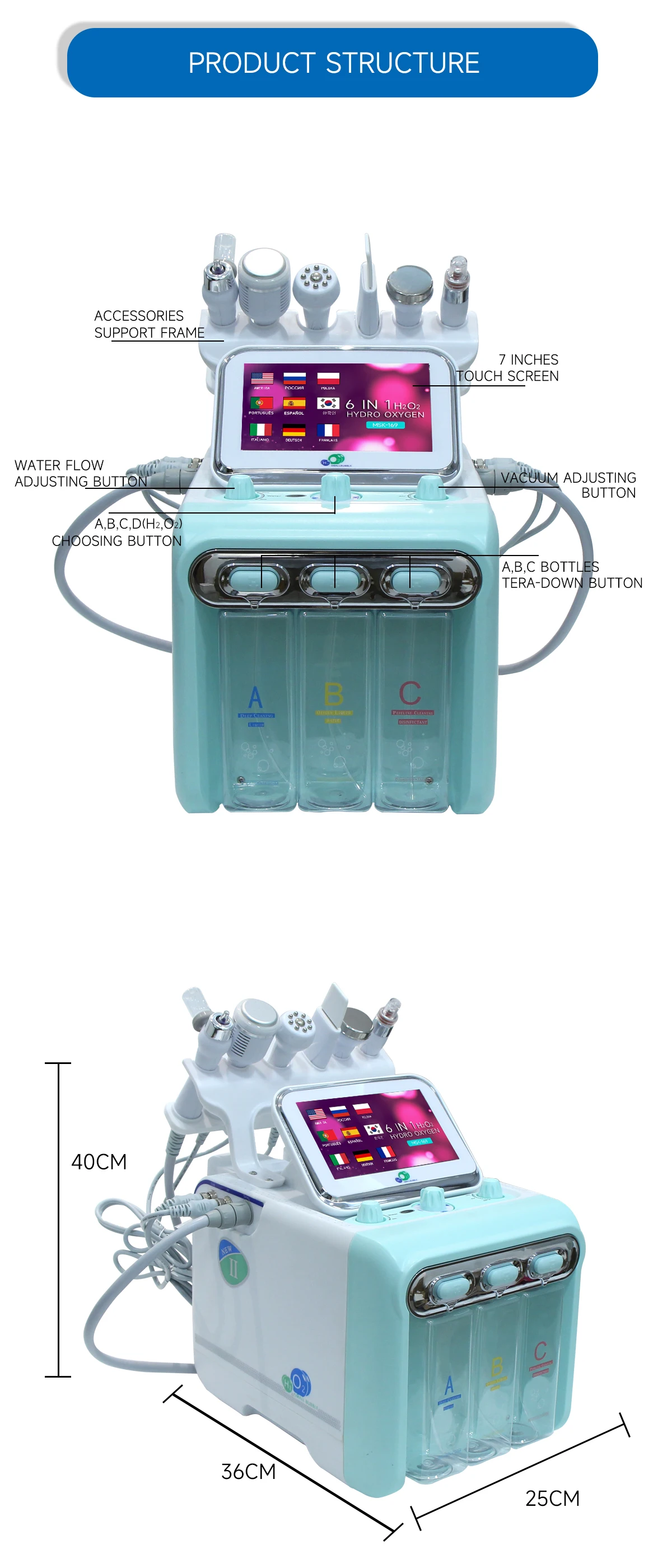 6/7IN1 Hydrogen Oxygen Water Dermabrasion Machine Deep Cleansing Facial Bubble Machines Dead Removal Skin Care For Salon Use