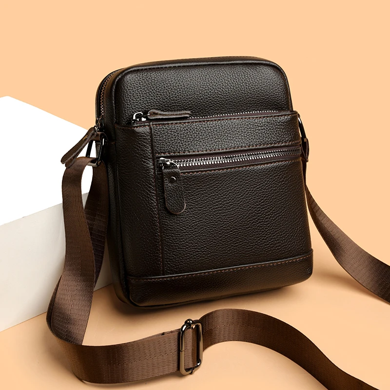 

High Quality Cow Leather Man Handbag Multilayer Bag Luxury Genuine Leather Shoulder Crossbody Bag New Wallet Mobile Phone Bags