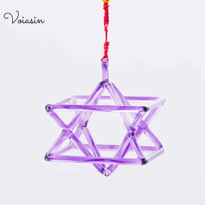 Purple Merkaba Crystal Pyramid Voiasin Quartz Yoga Meditation Chakra Healing Energy with String 5 6 7 8 9 10 Inch