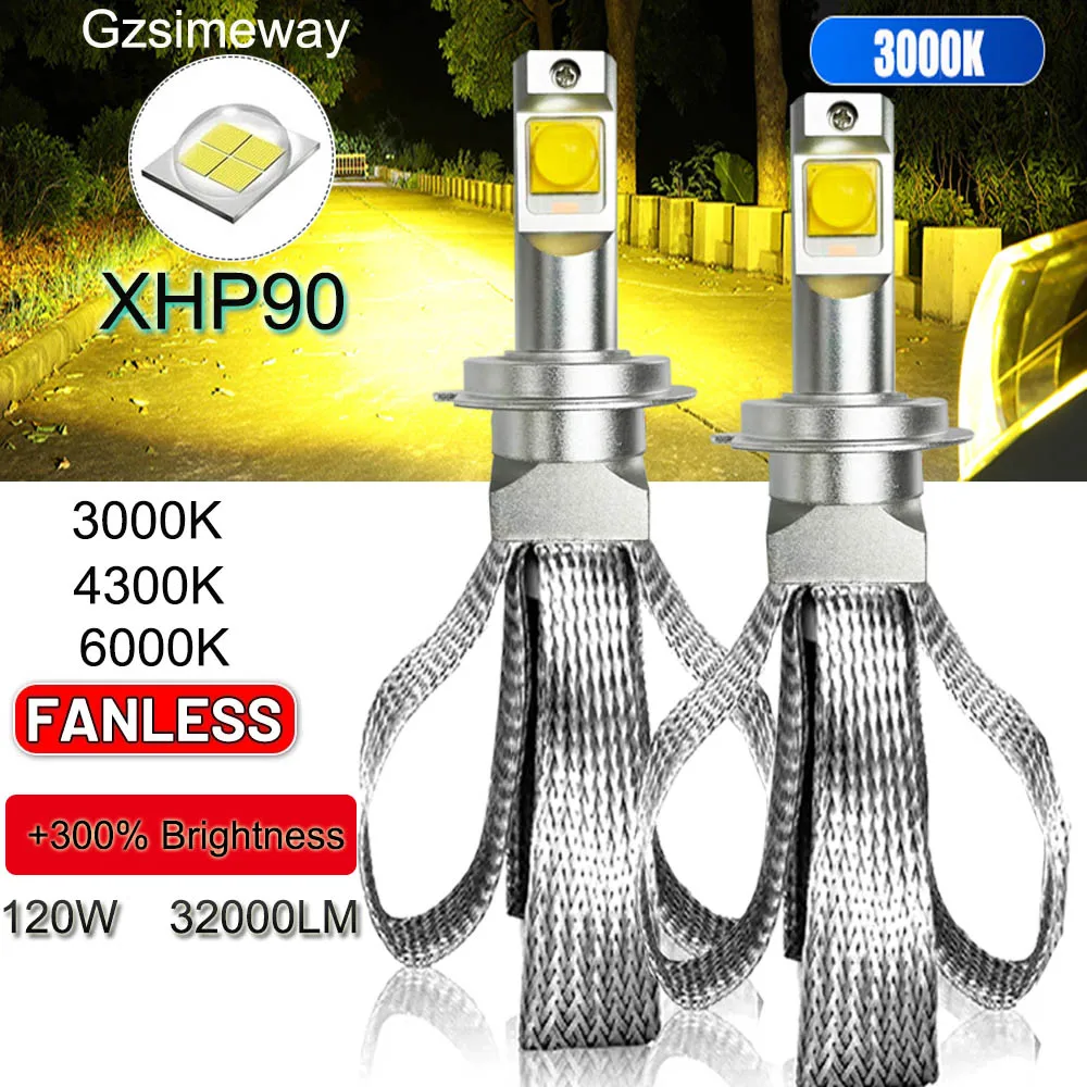 

Автомобильная бесвентиляторная фара XHP90 LED H7 4300K H4 HB3 HB4 LED H11 H8 6000K 3000K H9 Светодиодные лампы дальнего ближнего света Автоматическая противотуманная фара