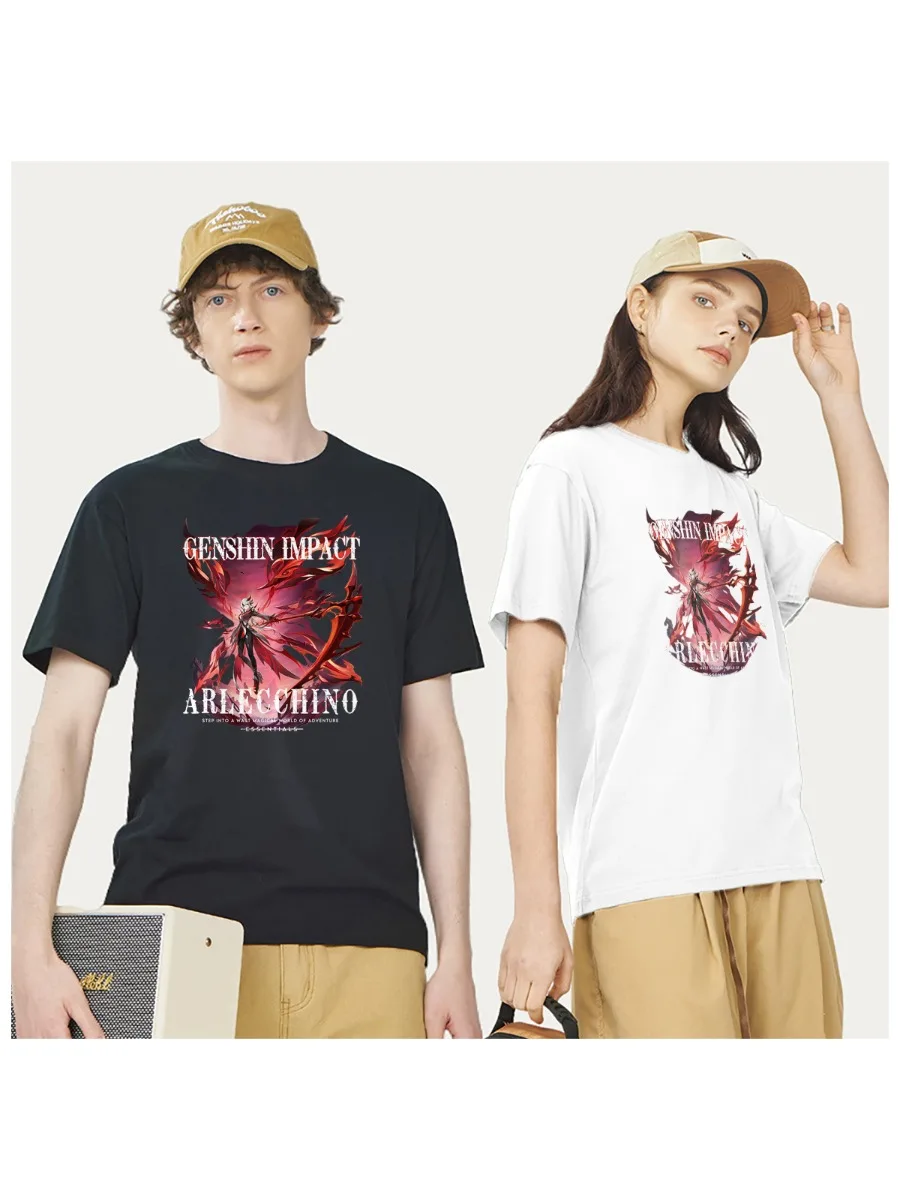 New Coming Couple G-Genshin lmpact Arlecchino Fatui t-shirt men t shirt Women's O neck Fashion 100% Cotton summer Funny Unisex