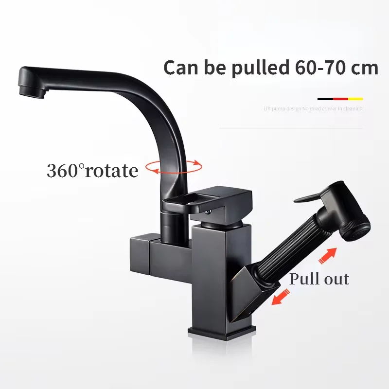 

Luxury Kitchen Faucet Chrome/Black Brass Bathroom Sink Tap Deck Mounted Pull Out Sprayer Spout Hot Cold Water Mixer Crane