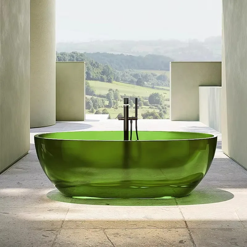

Indoor, outdoor and bedroom use, transparent acrylic freestanding bathtub, transparent colored resin
