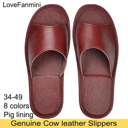 Big sizes Genuine Cow Leather Slippers Homes in indoor slipper summer open toe sandals men women elderly casual Slides shoes