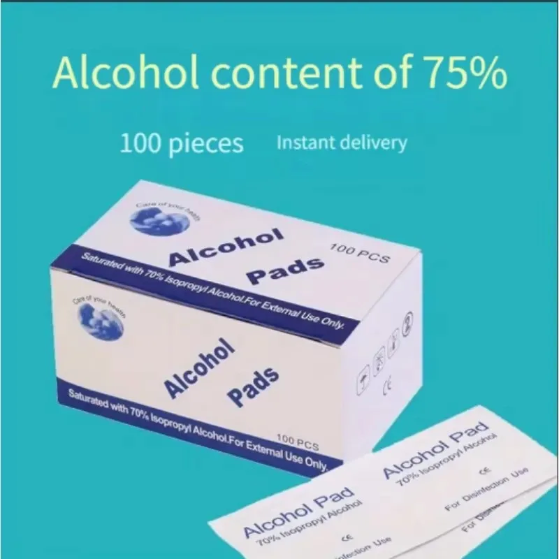 100PCS Disposable 75% Alcohol Wet Wipe Pads For Antiseptic Clean Skin Jewelry Cell Phone For Disinfection Use Tattoo Clean Tools