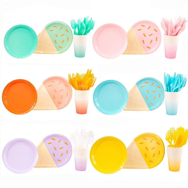 40pcs Ice Cream Theme Party Pape Cups Fork Ice Cream Birthday Party Wedding Decor Birthday Party Supplies summer Decorations