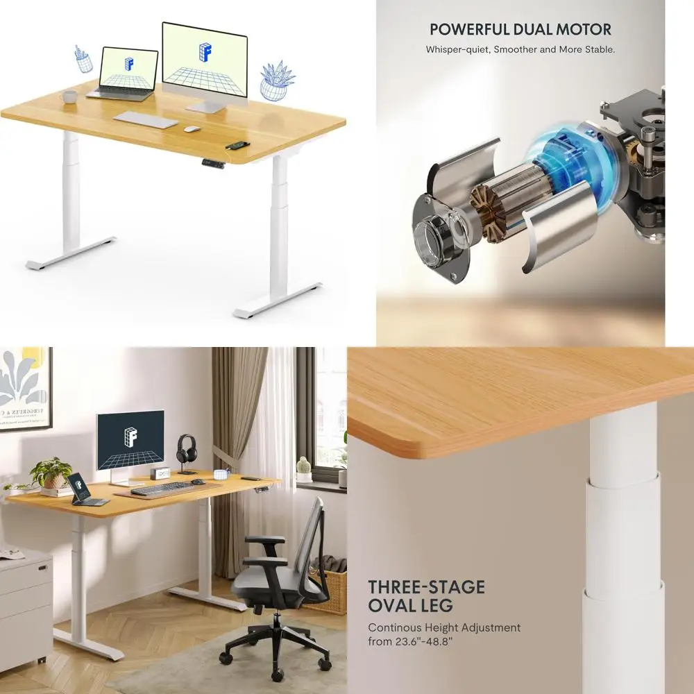Escritorio eléctrico de 3 etapas con doble motor y pata ovalada, regulable en altura, 48x30