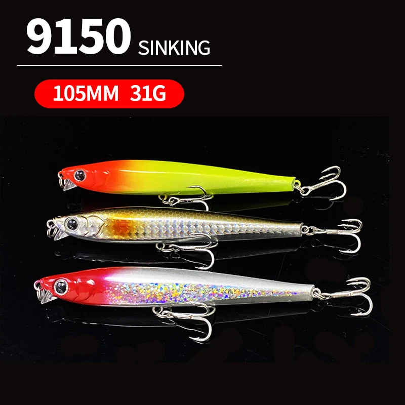 Leurre de pêche coulant Minnow 105mm 30g, leurre dur artificiel longue portée pour la pêche au bar, au brochet, en eau salée et en eau douce