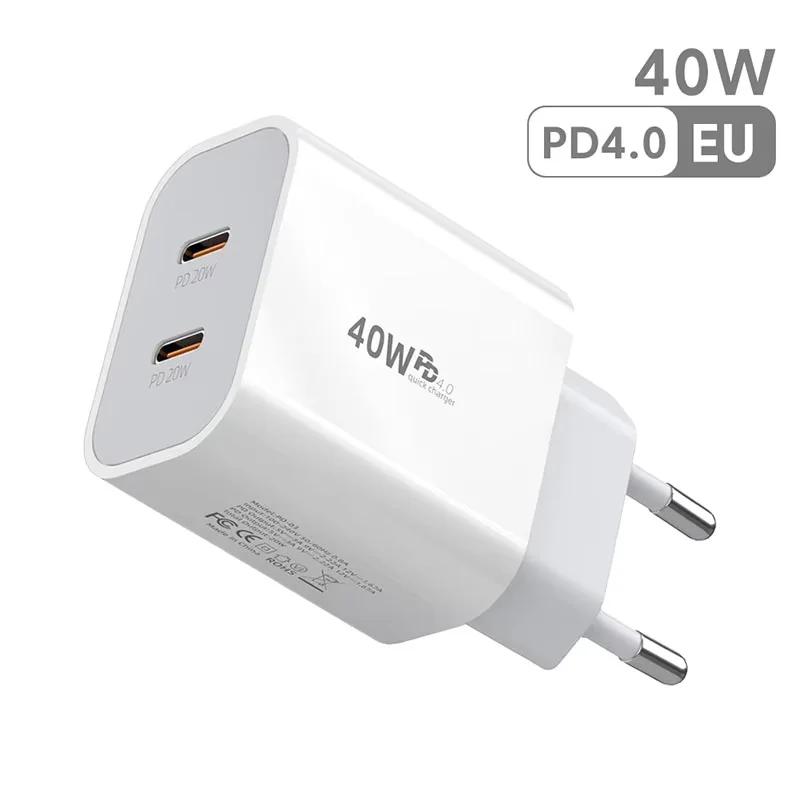 Elough 40W Dual Port USB C Oplader Snelladen QC3.0 PD Type C Telefoon Snellader Adapter Voor iPhone Xiaomi Samsung Huawei