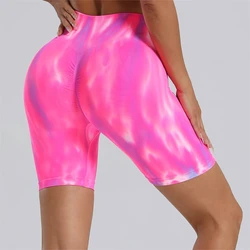 Women Tie Dye Gym Shorts High Waist Seamless Legging Booty Lifting Sports Leggins Elastic Yoga Pants Training Workout Tights