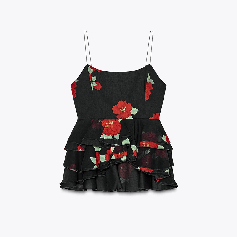 Printed Layered Pleated Top Half Skirt Women Set Sleeveless Slim Top Straight Tube Fishtail Skirts Summer Beach Vacation Suit