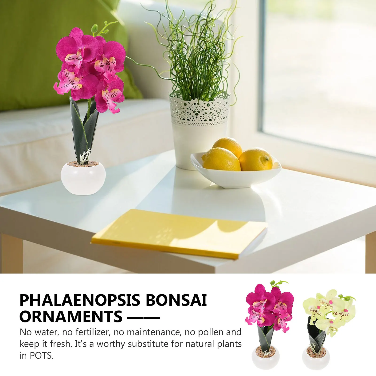 

2Pcs Artificial Phalaenopsis Bonsai Simulation Plants Decorative Fake Flowers Desktop Decor Home Office Flower Adornments