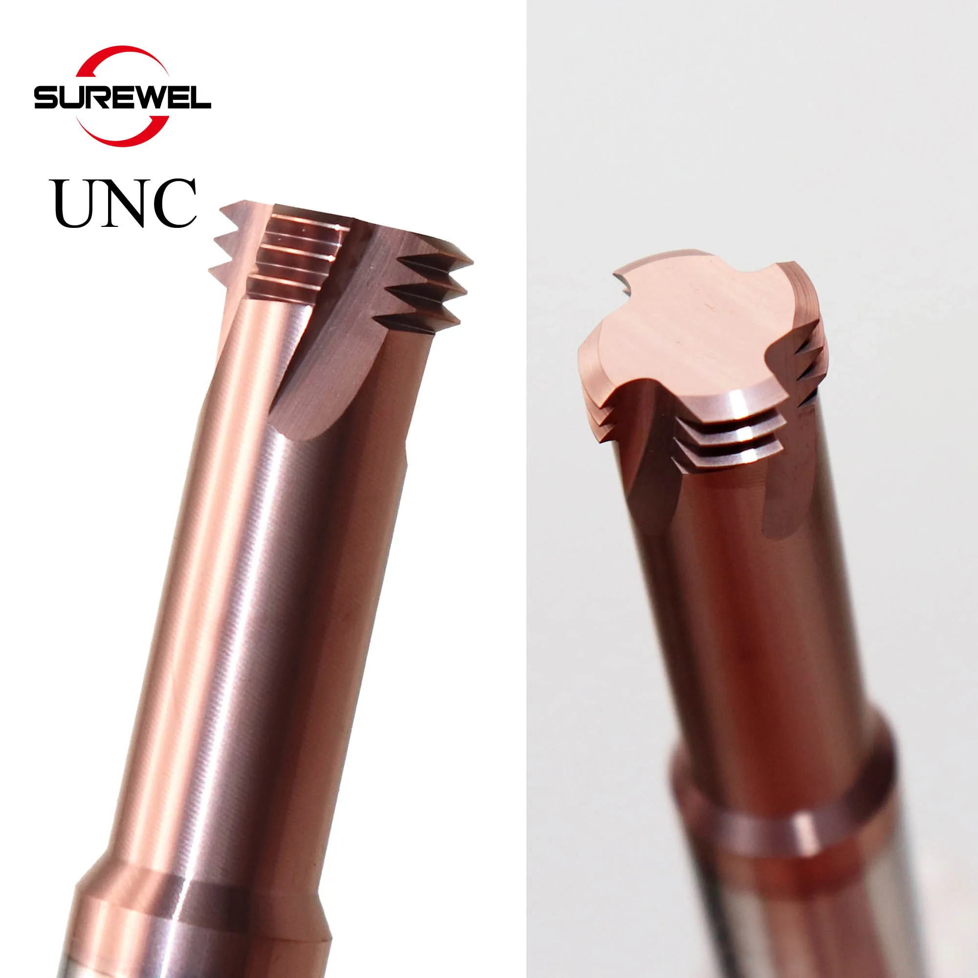 SUREWEL UNC8-32,2-56 HRC60 Thread End Mill Milling Cutters Three Tooth Threading End Mills Cnc Tools For Steel Titanium Alloy