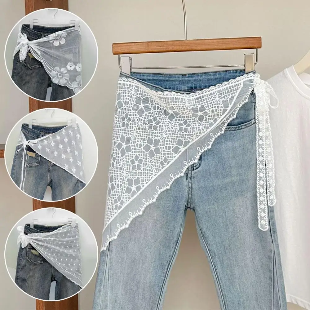 

A-Line Small Apron Half Skirt Lace Trim Butt Curtain Short Skirt Fashion Stacked Ins Style Soft Lace Korean Hairscarf Neck Scarf