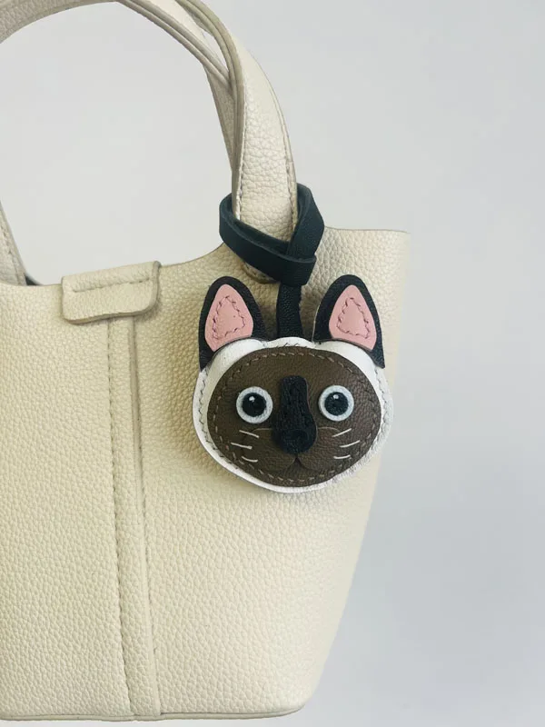 

Кожаный брелок с сиамским котом, подвеска для мобильного телефона, сумка, сиамский брелок с котом из козьей кожи