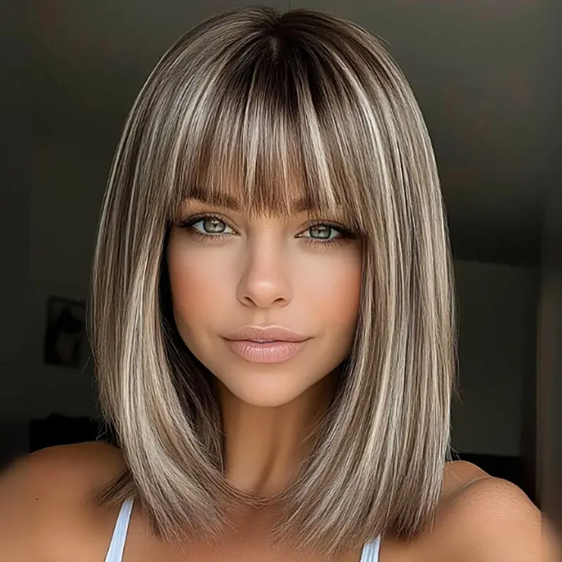 

Смешанный коричневый короткий парик «боб» с прямой челкой (синтетическое волокно) — идеально подходит для женской повседневной носки, вечеринок, знаменитостей