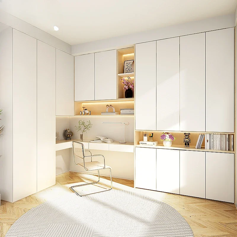 

Customized combination wardrobe with solid wood in children's room, corner desk, side folding wall bed, invisible bed, bedroom,