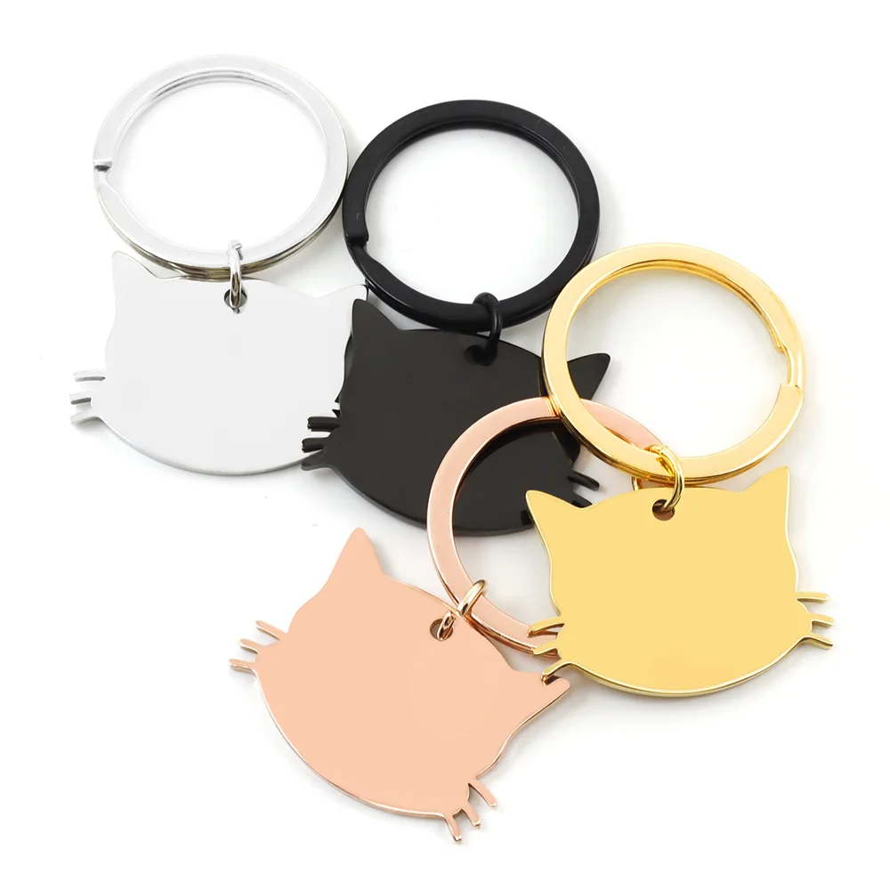 10Pcs Customizable Cute Pet Stainless Steel Tag Key Ring Pendant Charm Anti-Lost Collar Accessories