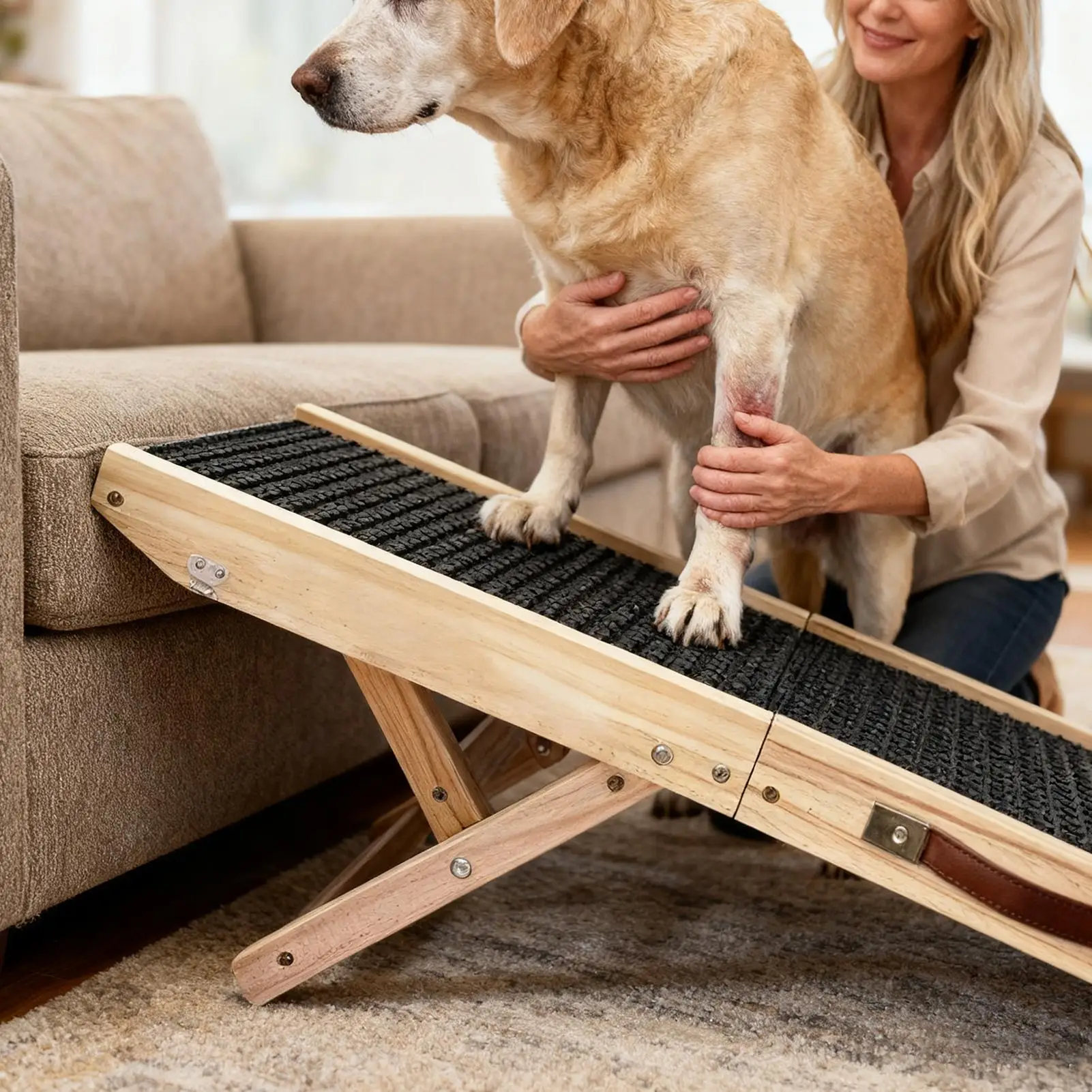 Dog Ramp For Couch 4-Level Foldable Portable Stairs Wooden Dog Steps For Bed For Dogs Cats Couch Suv Indoor Various Furniture view 2