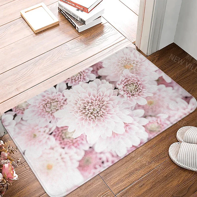 Beautiful Pink Flowers Super Absorbent Bath Mat Shower Room Carpet Bedroom Bedside Decor Rugs Diatom Mud Non Slip Kitchen Rug