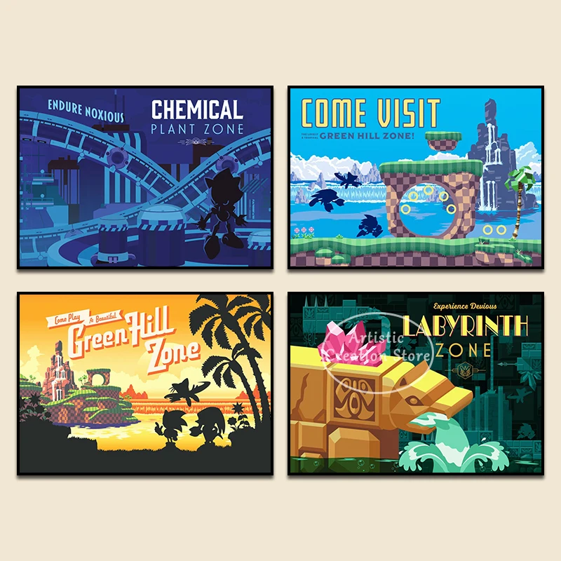 Game-S-Sonics Travel Poster Wall Art Canvas Painting Prints Living Room Restaurant Kitchen Room Modern Art Home Decor Gifts