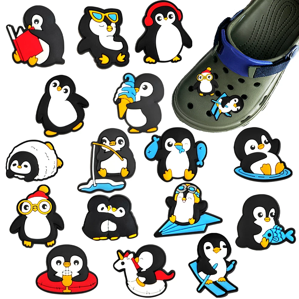 

16 шт. милых мультяшных пингвинов из ПВХ для обуви, подходят для ремешков с отверстиями, съемные водонепроницаемые украшения для обуви, подарки для творчества