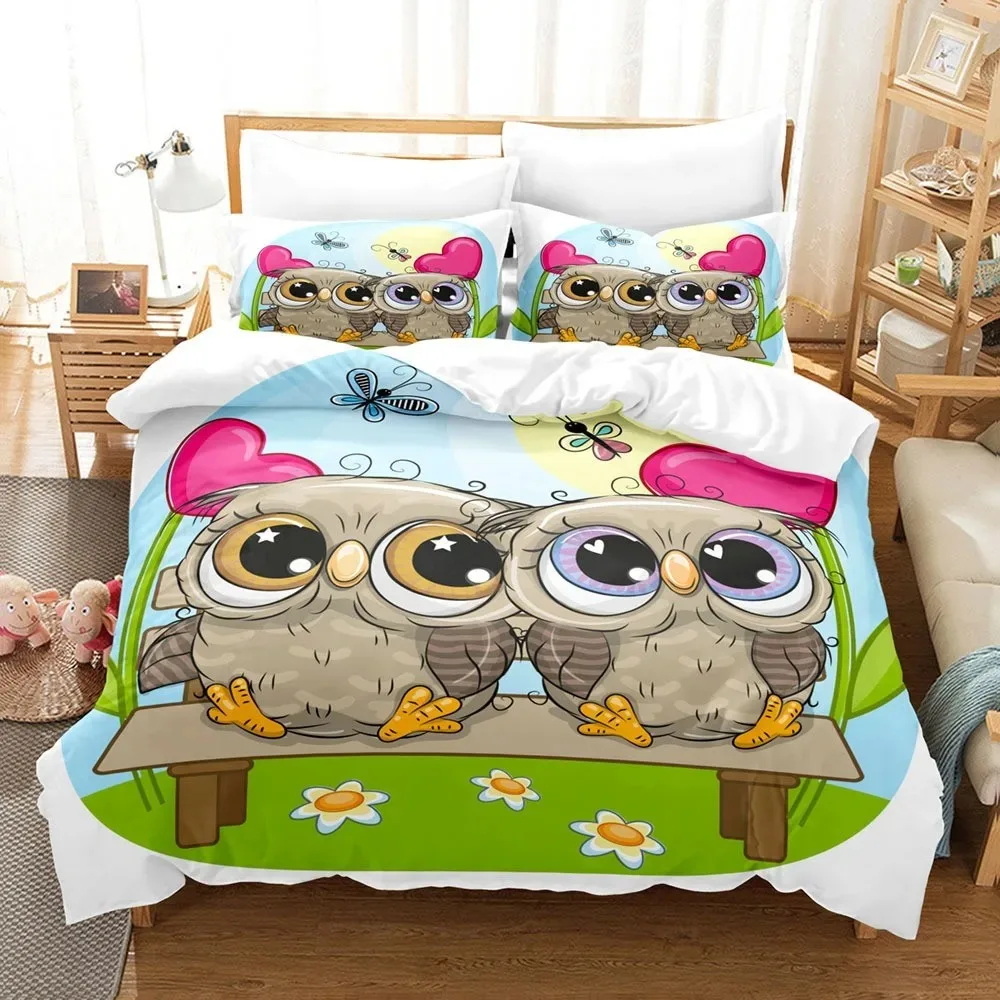 

Комплект постельного белья с 3d-рисунком совы, мягкое постельное белье с милыми животными для детей, подарки для девочек, двойное, односпальное, двуспальное, большое, полноразмерное пододеяльник, комплект из 3 предметов