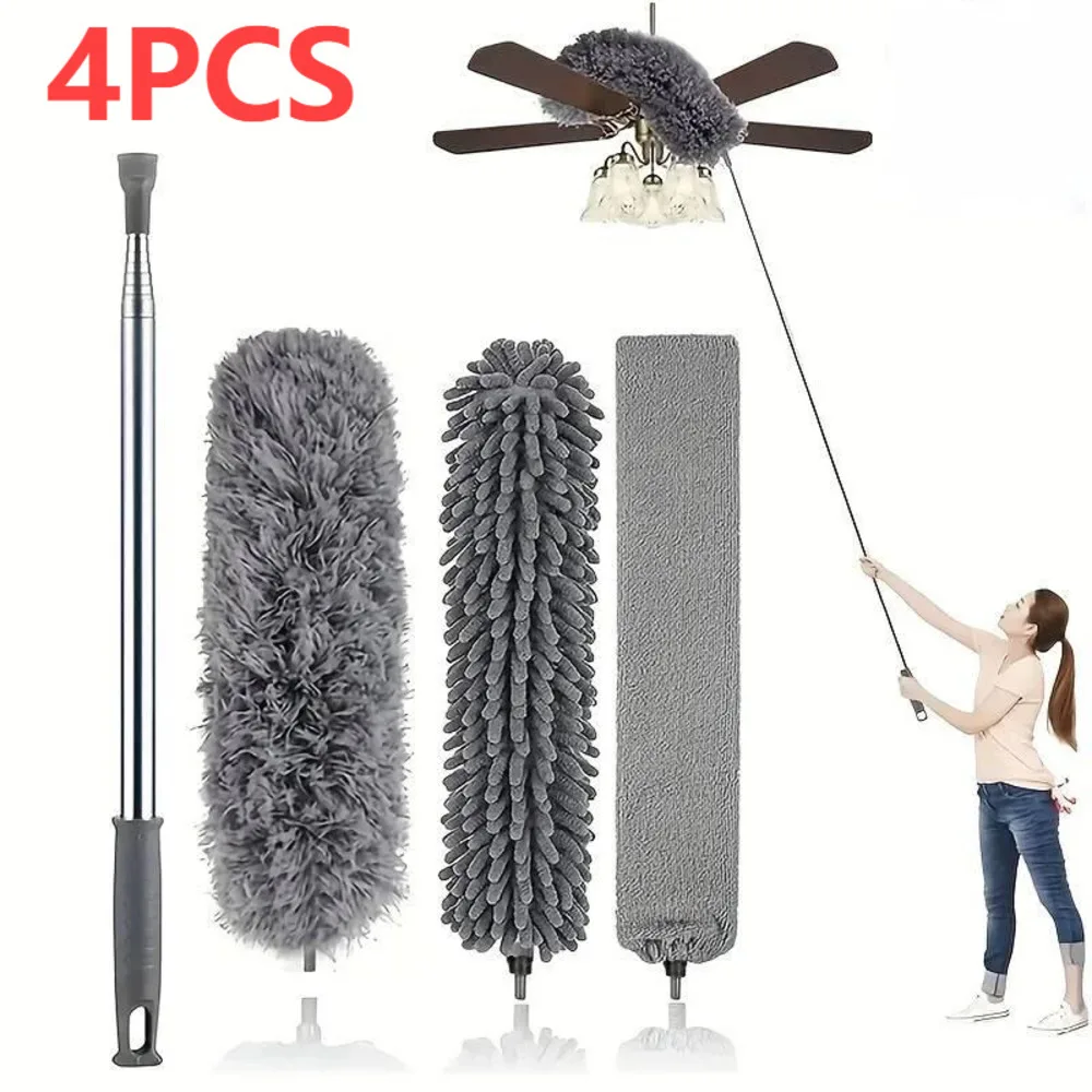 

4Pcs Extendable Feather Duster Telescopic Electrostatic Dust Brush For High Ceilings Fans Cobwebs Household Cleaning Reusable