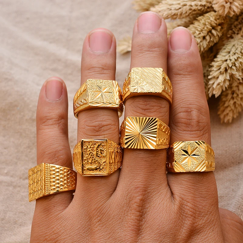 Dubai Gold Color Ring for Man Women  Arab Ring Copper Jewelry Middle Eastern Israel/Iraq/Oman Ring Gift