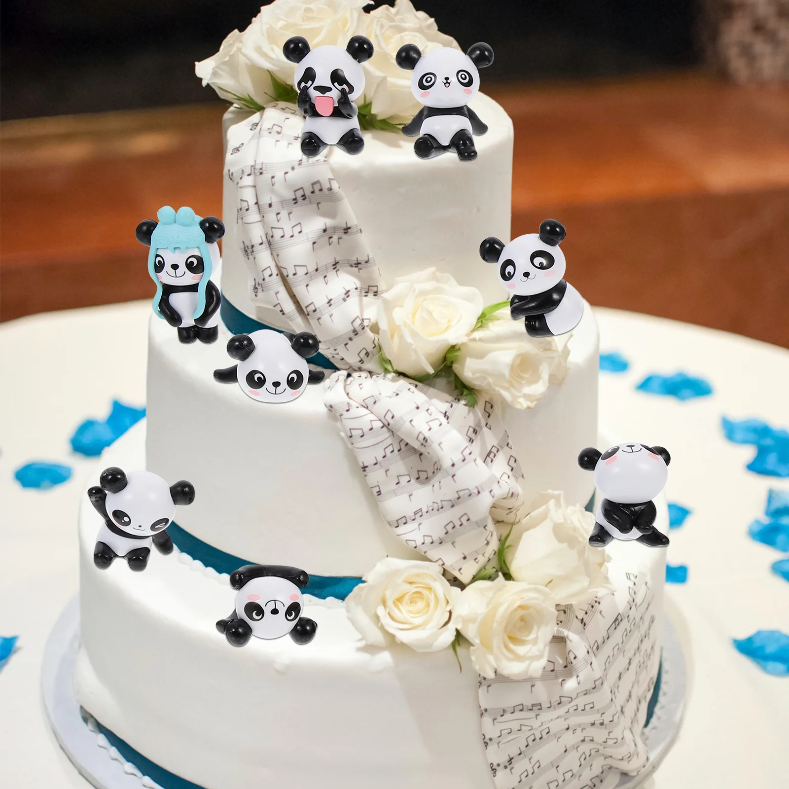

8pcs Mini Panda Models Panda Shaped Cake Decors Baking Dessert Decorations For Birthday Party Home Office Decorative Animal