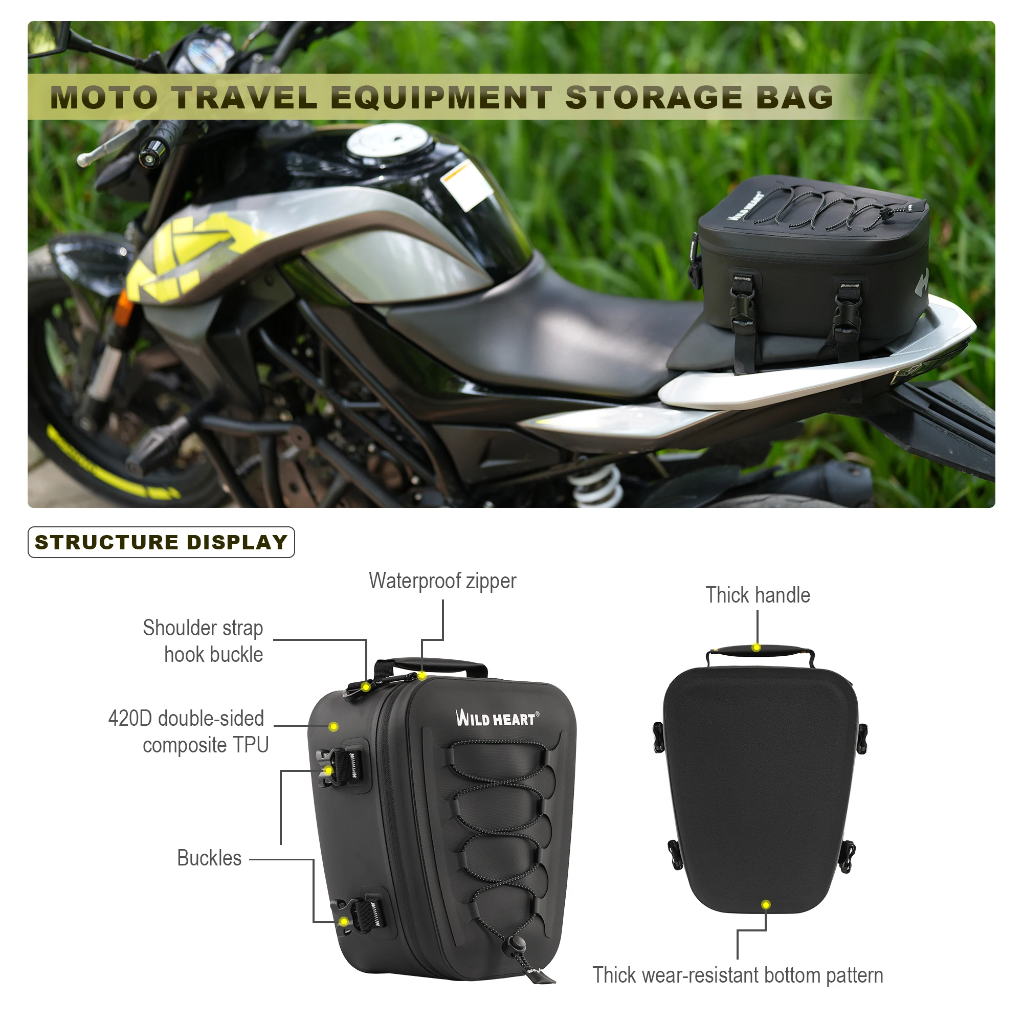 

WILD HEART 6L Motorcycle Tail Bag Waterproof Rear Seat Bag Motorbike Fuel Tank Bag Luggage Storage Pack for Riding Travel