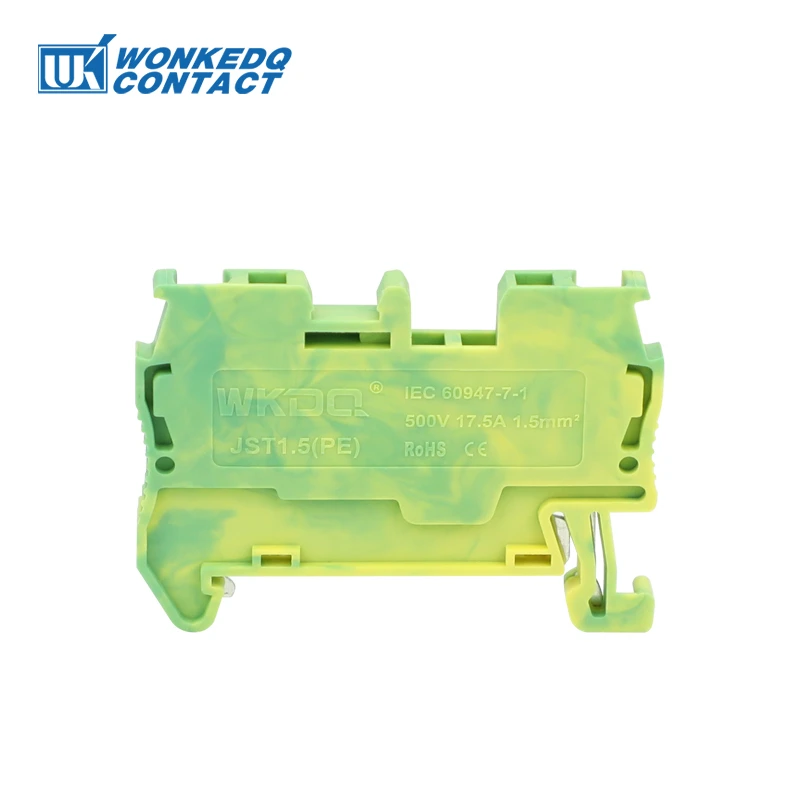 ST1.5-PE Din Rail Spring Cage Terminal Ground Protective 1.5mm² Wire Electrical Earth Connector Terminal Block ST 1.5-PE