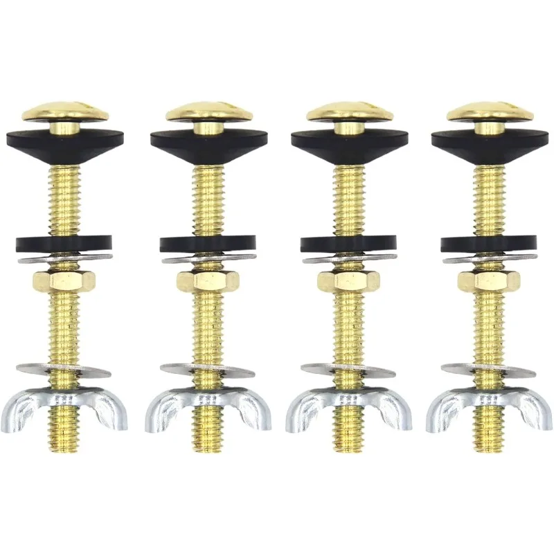 

4 Pack Toilet Tank To Bowl Bolt Kit, Brass Plated Bolts Rustproof Bolt Stainless Steel Nut Washer with Double Rubber Washers